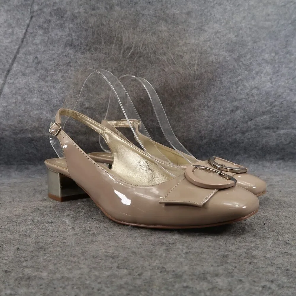 Bandolino Shoes Womens 10 Slingback Pump Loafer Patent Classic Lifestyle Beige